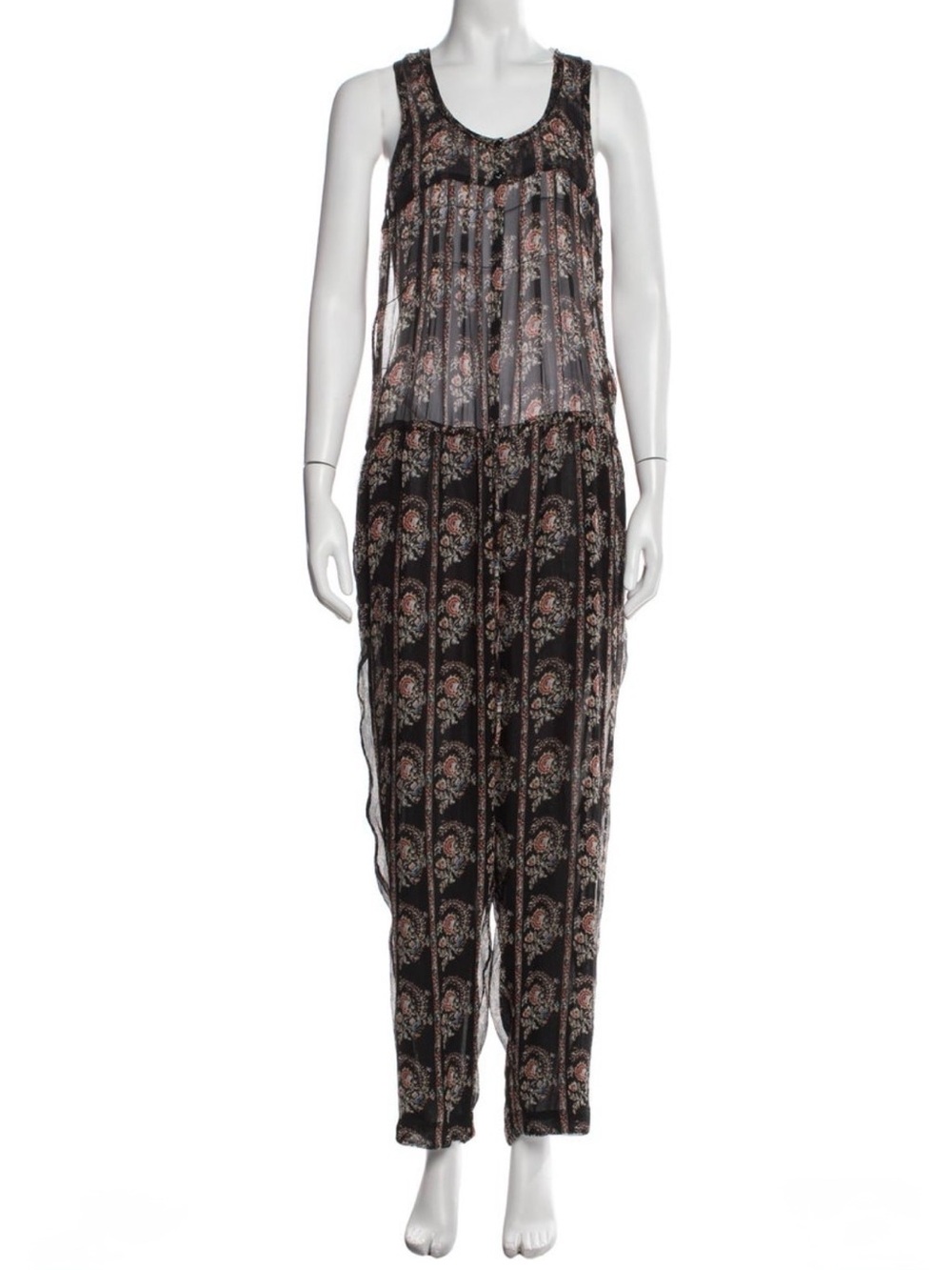 Isabel Marant Etoile Silk Black Printed Sleeveless Jumpsuit Size M 38 EUC Boho